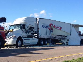 Jet Engine Hauling Semi Truck Crashes into Another Truck on I-80 in Nebraska